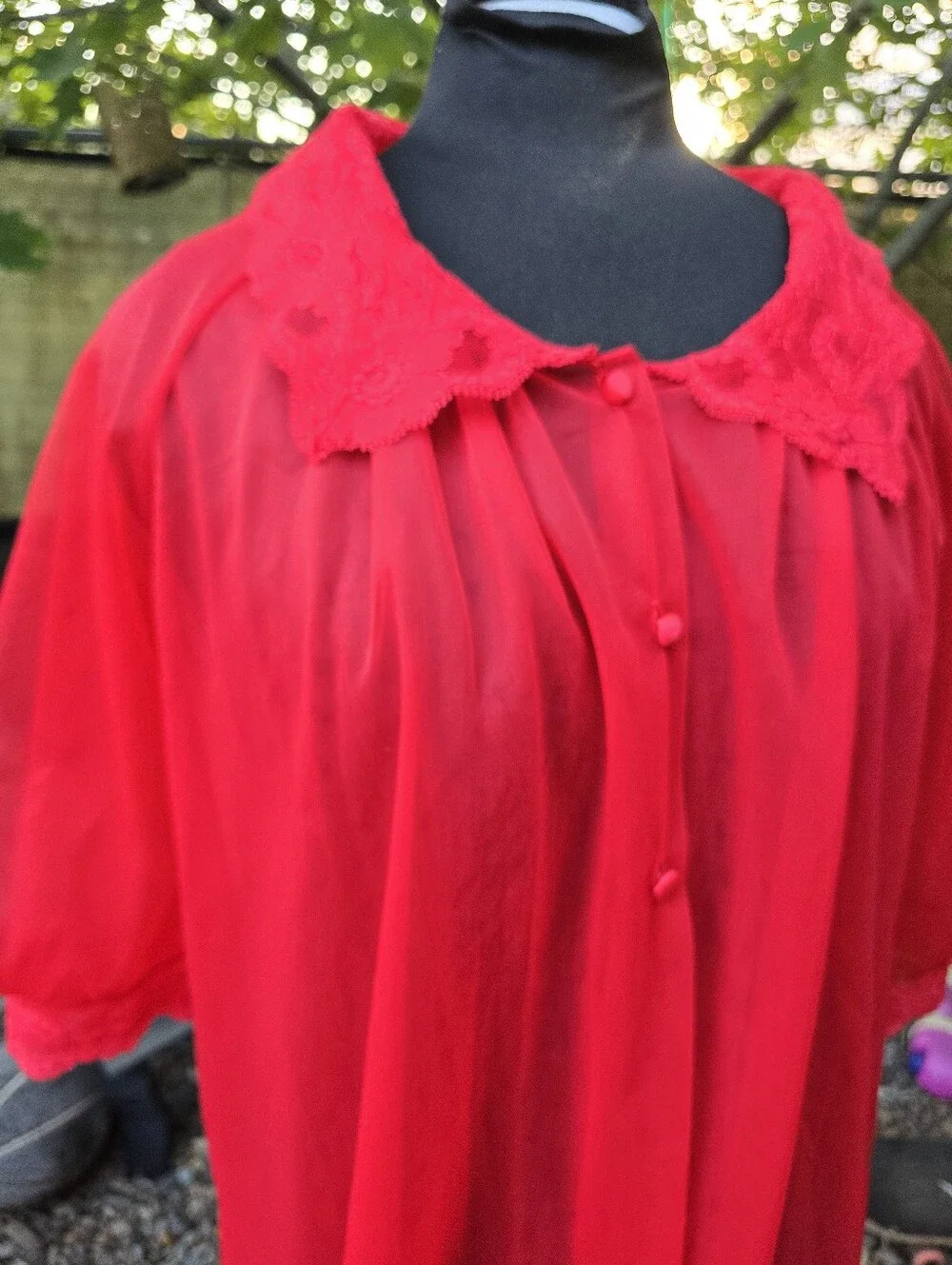 Vtg 60's Red Sheer Nylon Peignoir Robe and Slip Dress Coquette PinUp Old Glamour - Picture 9 of 12